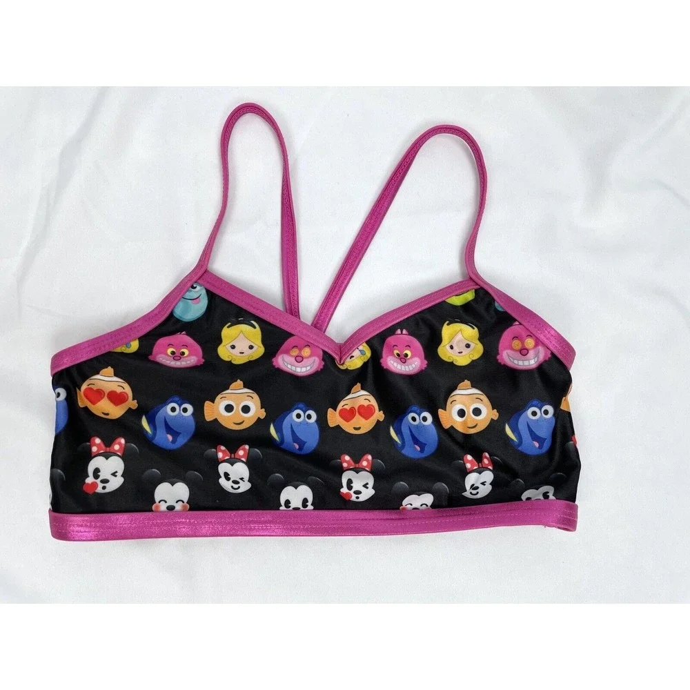 Disney Store Tsum Tsum Girl 9/10 Black Swim Bikini Top Nemo Minnie‎ Mickey Alice